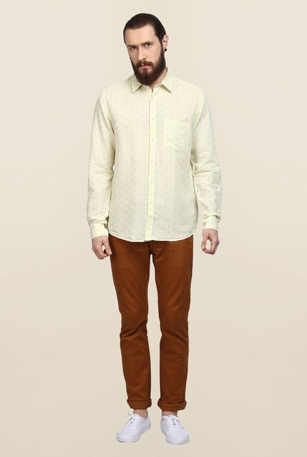 Turtle Light Yellow Printed Casual Shirt Turtle Light Yellow Printed Casual Shirt