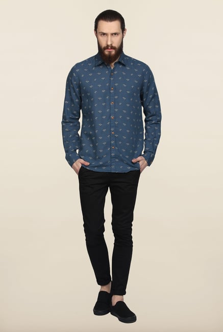 Turtle Blue Printed Casual Shirt Turtle Blue Printed Casual Shirt