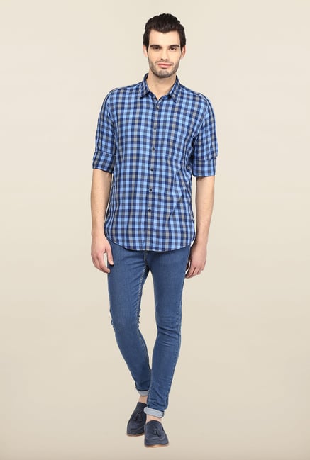 Turtle Blue Checks Casual Shirt Turtle Blue Checks Casual Shirt