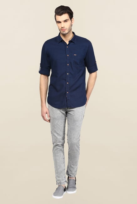 Turtle Navy Solid Casual Shirt Turtle Navy Solid Casual Shirt