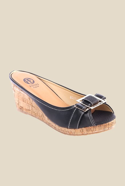 Pavers England Black Peeptoe Wedges Pavers England Black Peeptoe Wedges