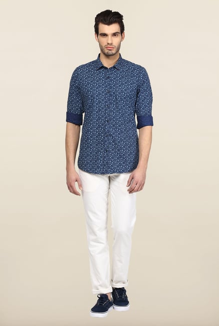 Turtle Blue Floral Print Casual Shirt Turtle Blue Floral Print Casual Shirt