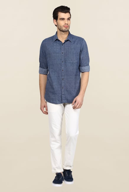Turtle Blue Printed Khadi Casual Shirt Turtle Blue Printed Khadi Casual Shirt
