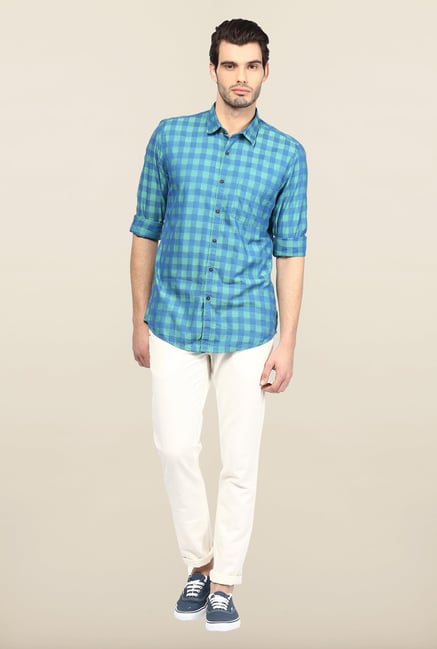 Turtle Blue And Green Checks Casual Shirt Turtle Blue And Green Checks Casual Shirt