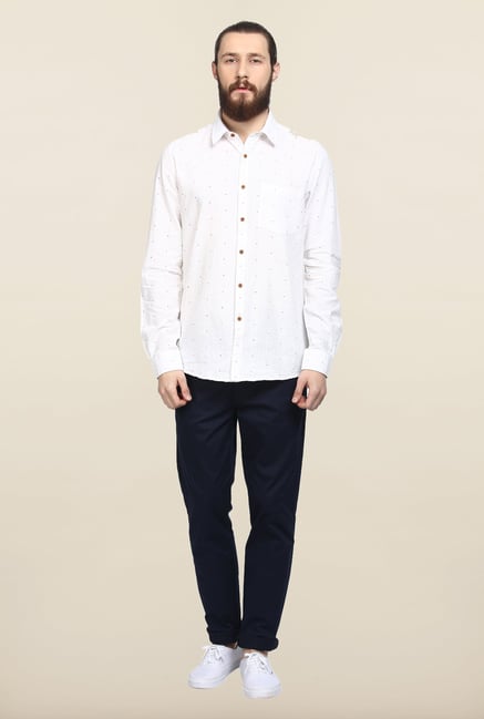 Turtle White Printed Khadi Casual Shirt Turtle White Printed Khadi Casual Shirt