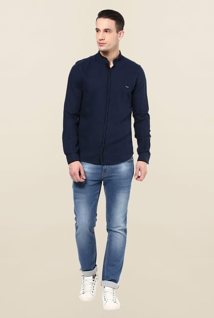 Turtle Navy Solid Casual Shirt Turtle Navy Solid Casual Shirt