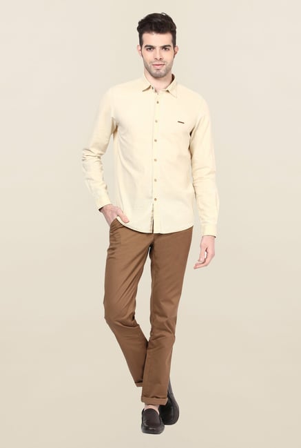 Turtle Beige Solid Casual Shirt Turtle Beige Solid Casual Shirt