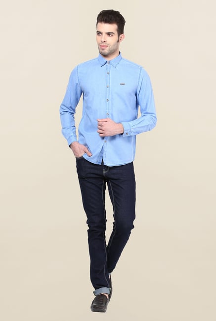 Turtle Light Blue Solid Casual Shirt Turtle Light Blue Solid Casual Shirt