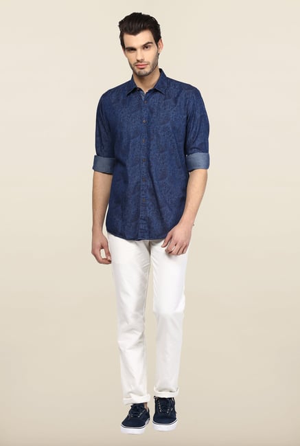 Turtle Dark Blue Paisley Print Casual Shirt Turtle Dark Blue Paisley Print Casual Shirt
