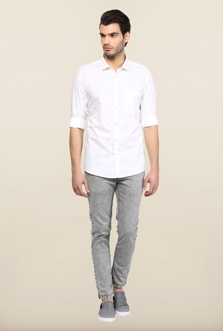 Turtle White Printed Slim Fit Casual Shirt Turtle White Printed Slim Fit Casual Shirt