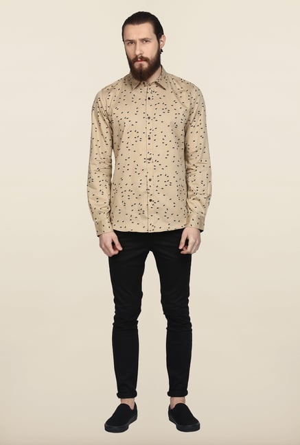 Turtle Beige Printed Casual Shirt Turtle Beige Printed Casual Shirt