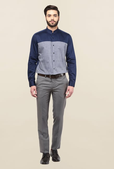 Turtle Navy & Grey Solid Casual Shirt Turtle Navy & Grey Solid Casual Shirt
