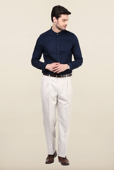 Turtle Navy Blue Textured Formal Shirt Turtle Navy Blue Textured Formal Shirt