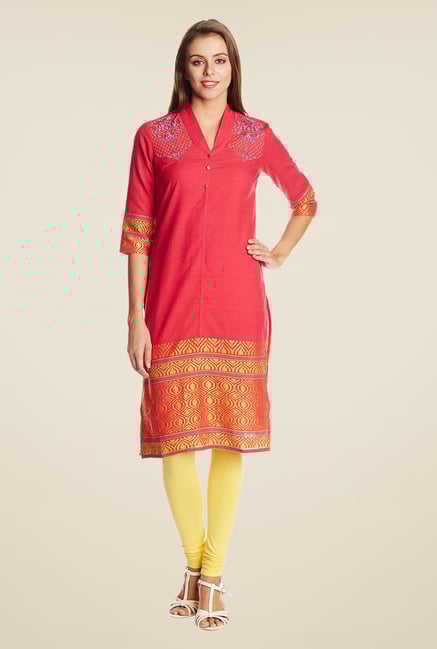 Aurelia Red V Neck Cotton Kurta Aurelia Red V Neck Cotton Kurta