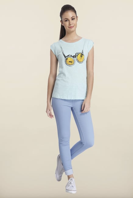 Only Light Blue Graphic Printed T-shirt Only Light Blue Graphic Printed T-shirt