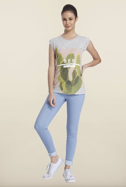 Only Light Gray Graphic Printed Cotton T-shirt Only Light Gray Graphic Printed Cotton T-shirt