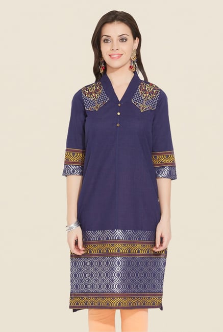 Aurelia Navy Printed Regular Fit Kurta Aurelia Navy Printed Regular Fit Kurta