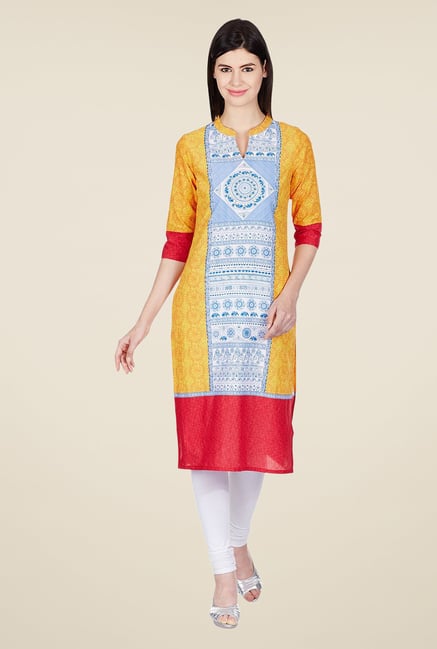 Aurelia Yellow Printed Cotton Kurta Aurelia Yellow Printed Cotton Kurta