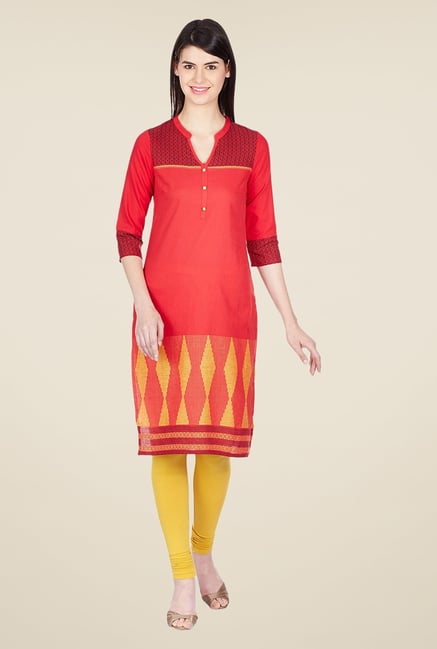Aurelia Red Printed Cotton Kurta Aurelia Red Printed Cotton Kurta