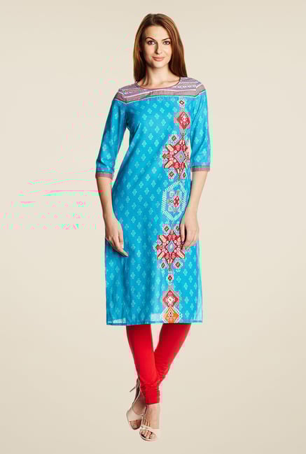 Aurelia Blue Printed Round Neck Kurta Aurelia Blue Printed Round Neck Kurta