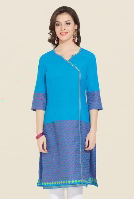Aurelia Blue Round Neck Cotton Kurta Aurelia Blue Round Neck Cotton Kurta