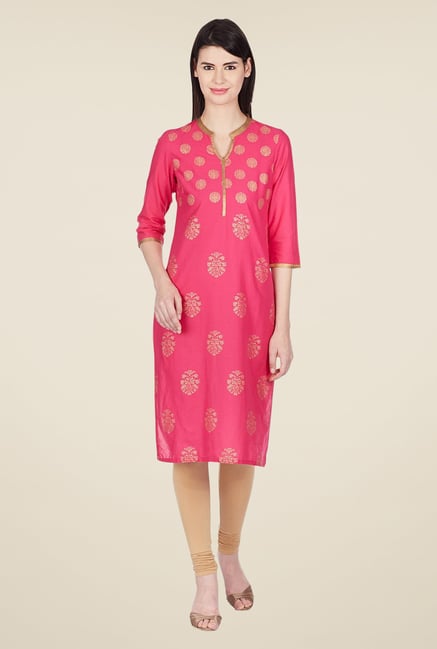 Aurelia Pink Printed Cotton Kurta Aurelia Pink Printed Cotton Kurta