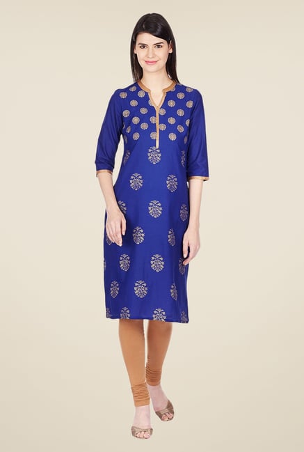 Aurelia Navy Printed Cotton Kurta Aurelia Navy Printed Cotton Kurta