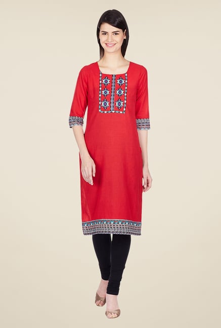 Aurelia Red Cotton Printed Kurta Aurelia Red Cotton Printed Kurta