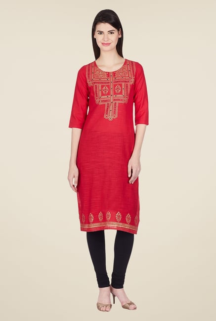 Aurelia Red Printed Regular Fit Kurta Aurelia Red Printed Regular Fit Kurta