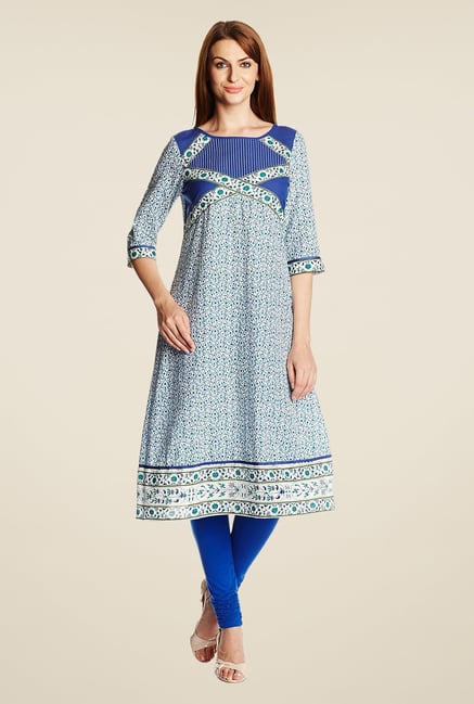 Aurelia Blue Printed Regular Fit Kurta Aurelia Blue Printed Regular Fit Kurta