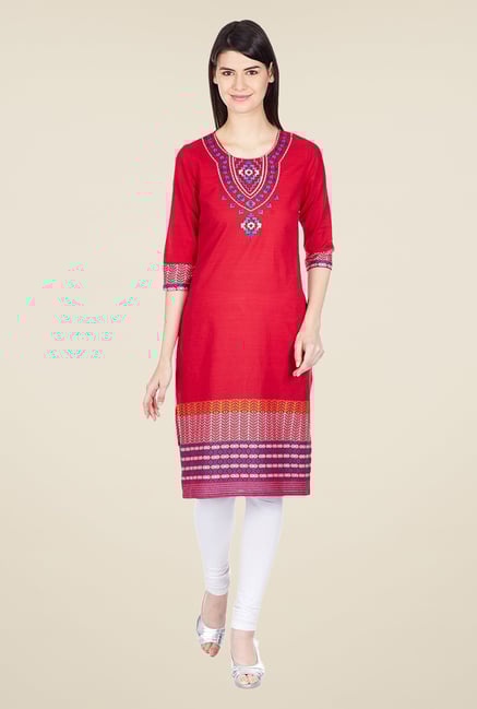 Aurelia Red Regular Fit Printed Kurta Aurelia Red Regular Fit Printed Kurta