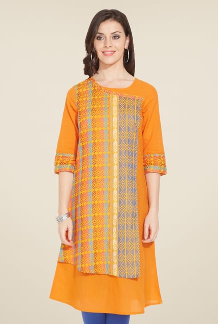Aurelia Orange Printed Cotton Kurta Aurelia Orange Printed Cotton Kurta