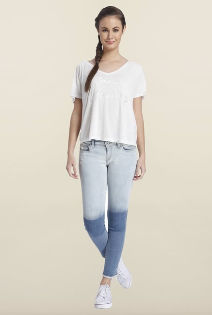 Only Light Gray Embroidered T-shirt Only Light Gray Embroidered T-shirt