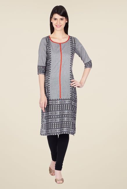 Aurelia Grey Printed Cotton Kurta Aurelia Grey Printed Cotton Kurta