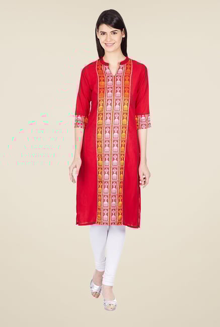 Aurelia Red Bandhani Printed Cotton Kurta Aurelia Red Bandhani Printed Cotton Kurta
