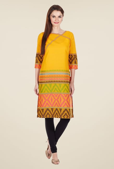 Aurelia Yellow Regular Fit Printed Kurta Aurelia Yellow Regular Fit Printed Kurta