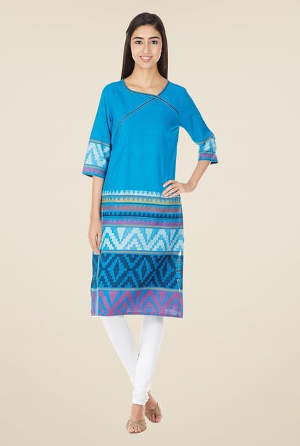 Aurelia Light Blue Aztec Print Kurta Aurelia Light Blue Aztec Print Kurta