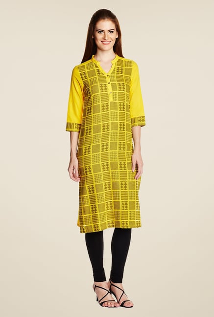 Aurelia Yellow Printed Regular Fit Kurta Aurelia Yellow Printed Regular Fit Kurta