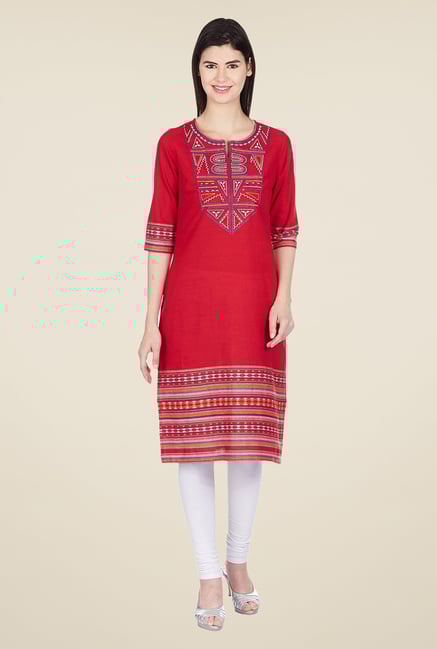 Aurelia Red Cotton Regular Fit Kurta Aurelia Red Cotton Regular Fit Kurta