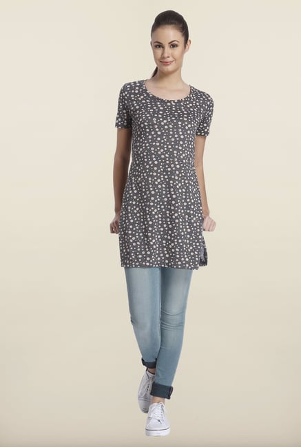 Only Dark Gray Printed Cotton Top Only Dark Gray Printed Cotton Top