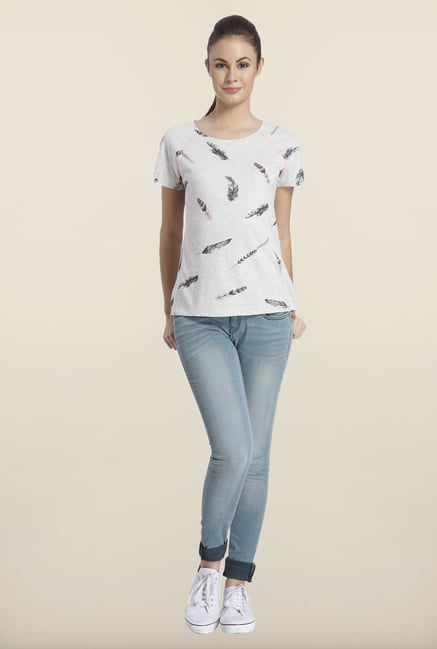 Only Light Gray Printed Cotton T-shirt Only Light Gray Printed Cotton T-shirt