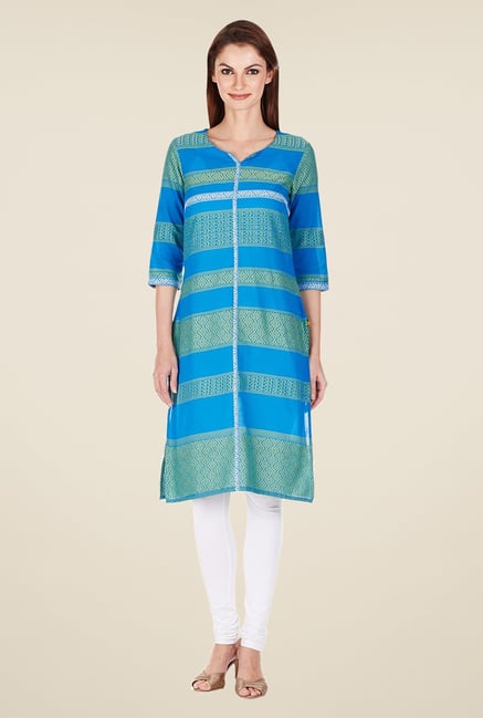 Aurelia Blue Regular Fit Cotton Kurta Aurelia Blue Regular Fit Cotton Kurta