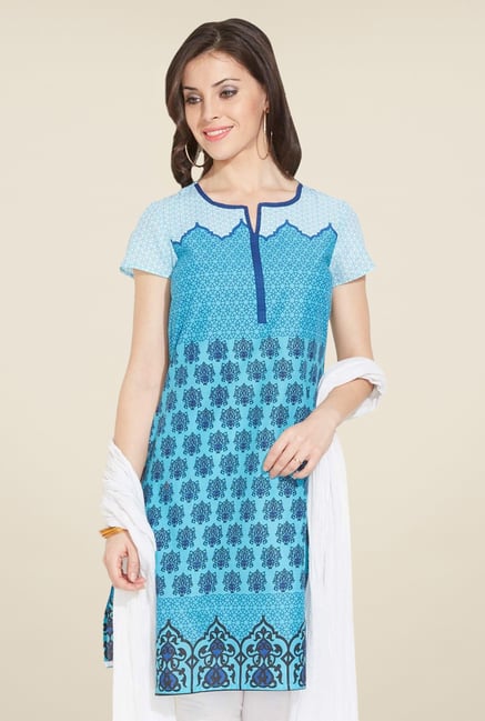 Aurelia Blue Cotton Round Neck Kurta Aurelia Blue Cotton Round Neck Kurta