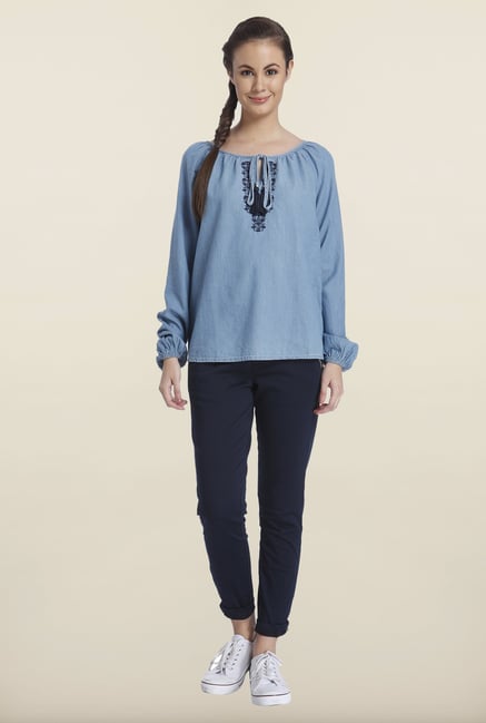 Only Denim Blue Embroidered Top Only Denim Blue Embroidered Top