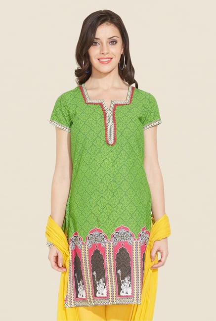 Aurelia Green Cotton Printed Kurta Aurelia Green Cotton Printed Kurta