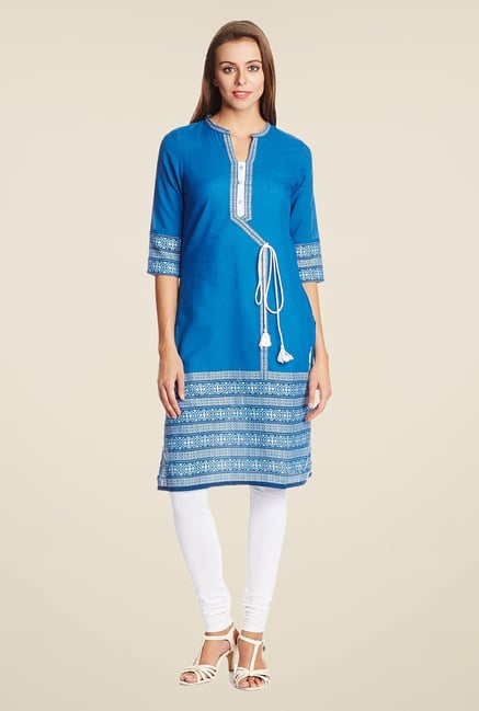 Aurelia Blue Round Neck Printed Kurta Aurelia Blue Round Neck Printed Kurta