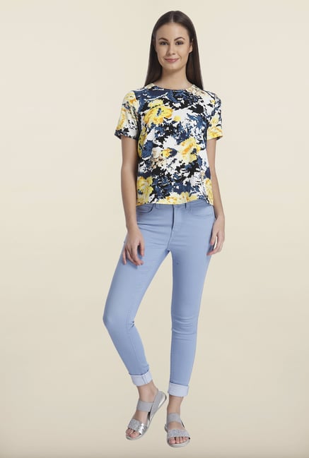 Only Yellow & Navy Short Sleeve Printed Top Only Yellow & Navy Short Sleeve Printed Top