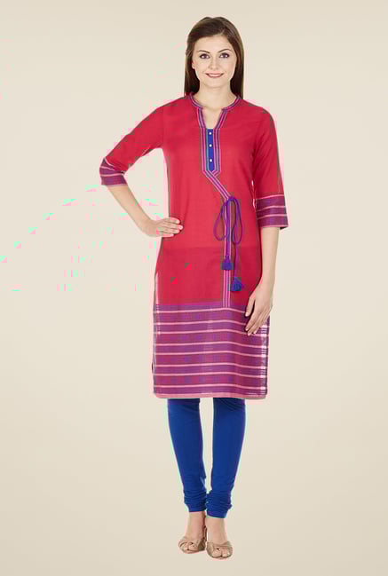 Aurelia Red Printed Band Neck Kurta Aurelia Red Printed Band Neck Kurta