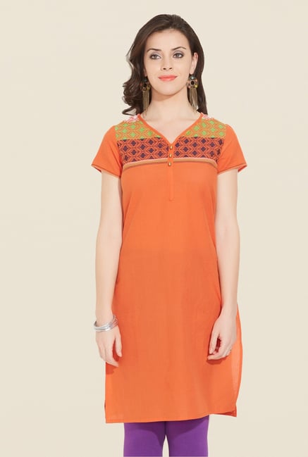 Aurelia Orange Cotton Solid Kurta Aurelia Orange Cotton Solid Kurta