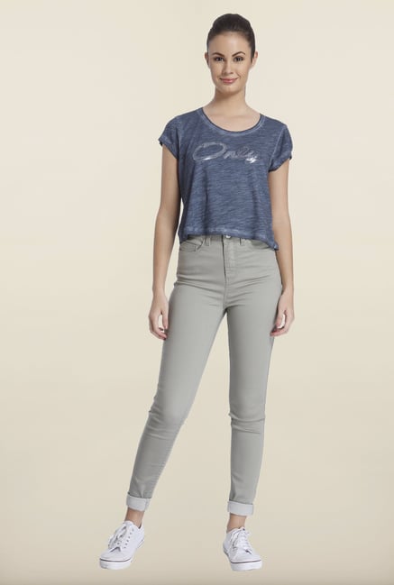 Only Indigo Graphic Printed Crop Top Only Indigo Graphic Printed Crop Top